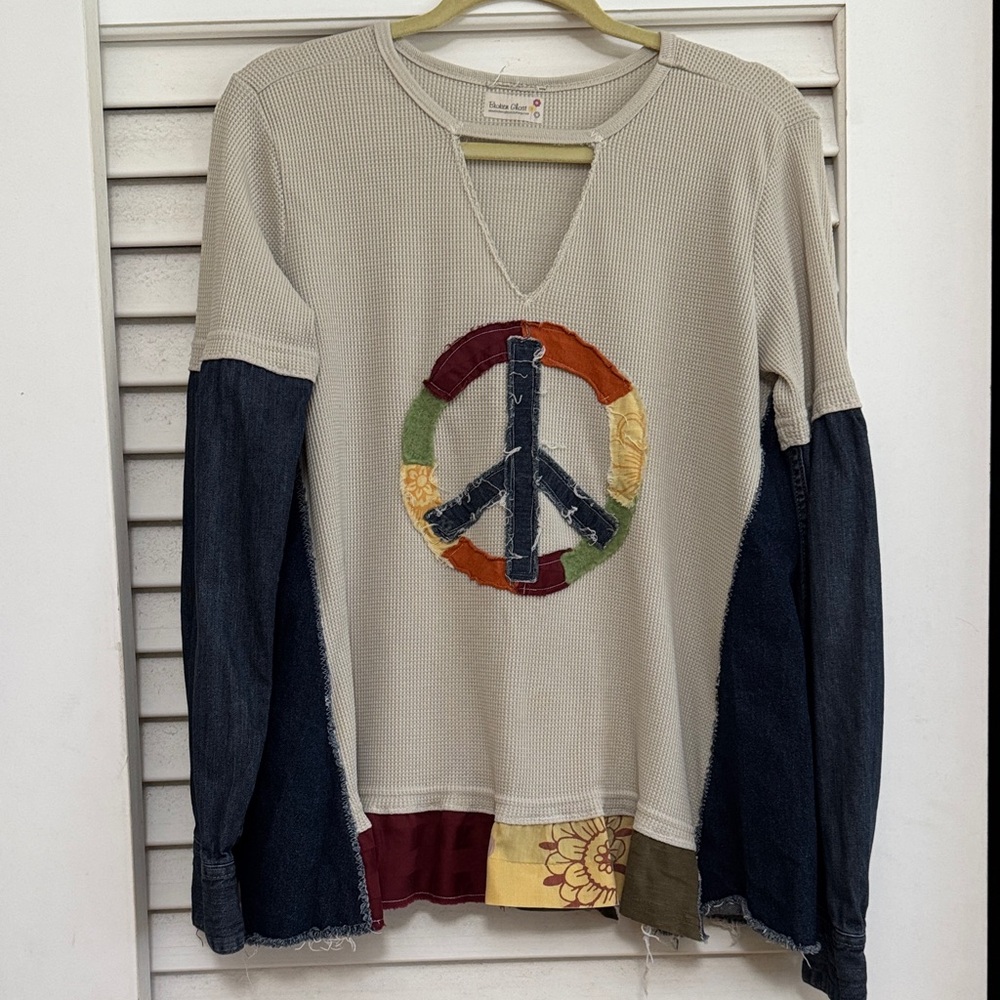 Up cycled repurposed Peace Sign Long Sleeve Top